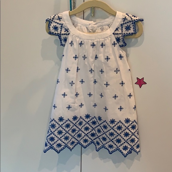 Dombi Other - Summer Dress White w/Blue Embroidered Flowers